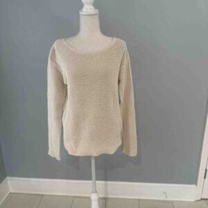 Open-Knit Long-Sleeve Sweater in Cream